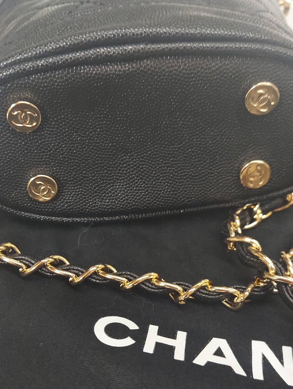 Black Quilted Caviar Leather Branded Crossbody with Gold CC Hardware - Picture 3 of 7